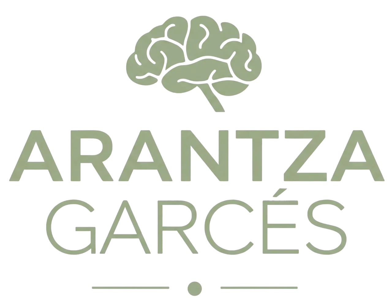 Logotipo de Arantza Garcés con un icono de cerebro en color verde sobre fondo blanco